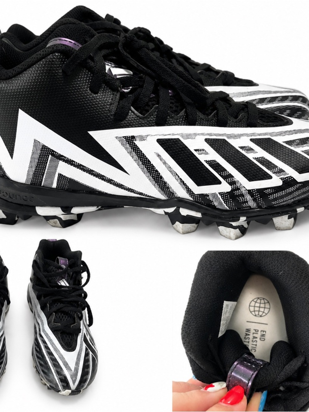 adidas Kids Black White Purple Athletic Cleats